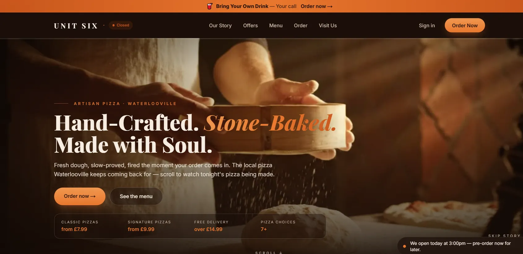 Unit Six Pizza website